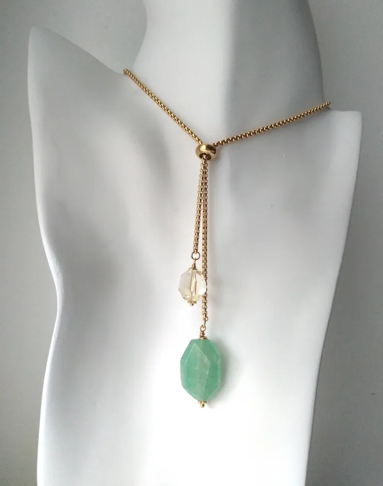 Green Quartz & White Quartz Nugget Slider Necklace