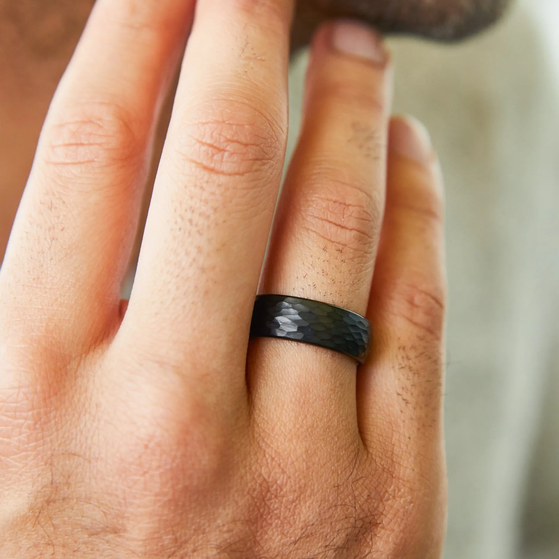 Hammered Black Men's Wedding Ring