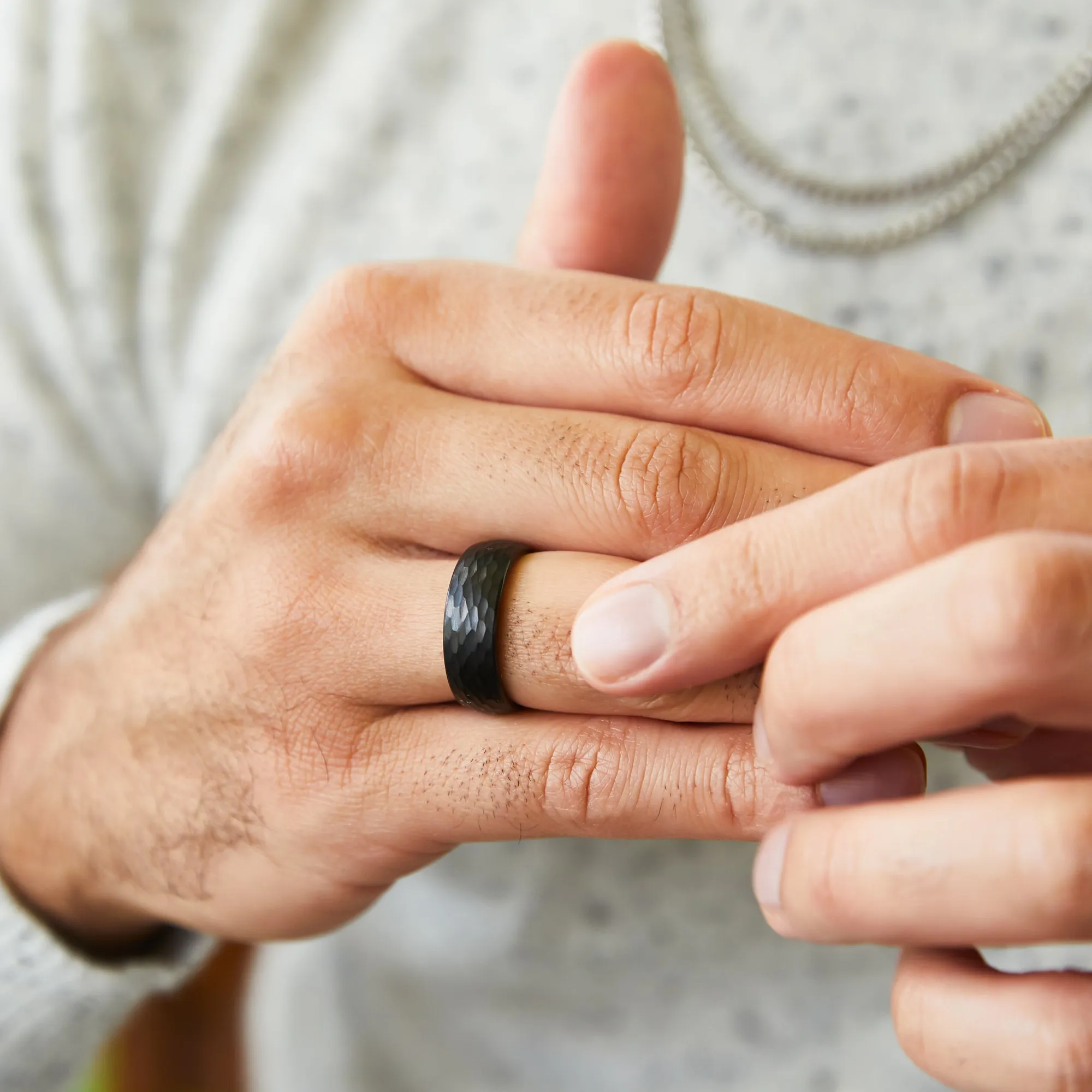 Hammered Black Men's Wedding Ring