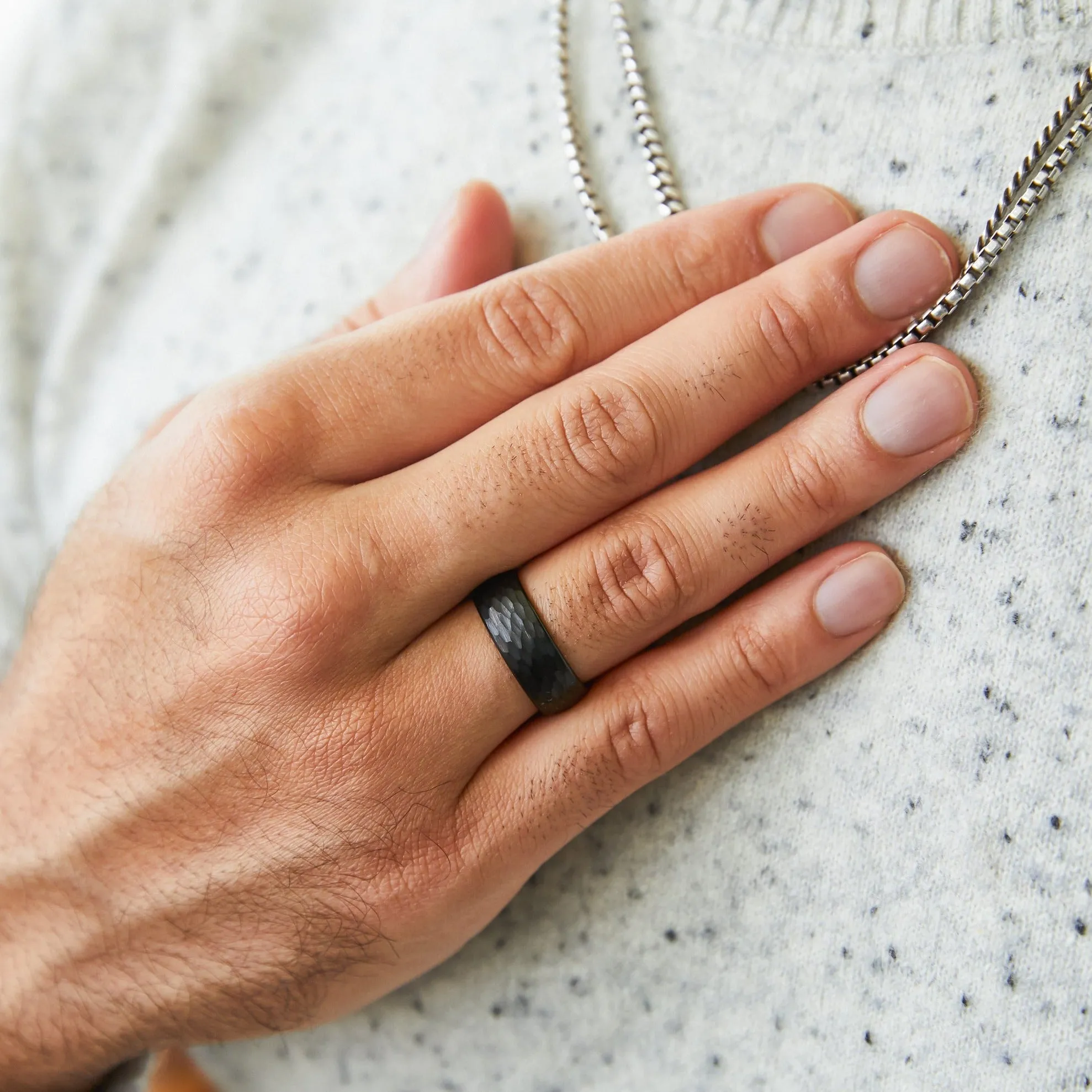 Hammered Black Men's Wedding Ring