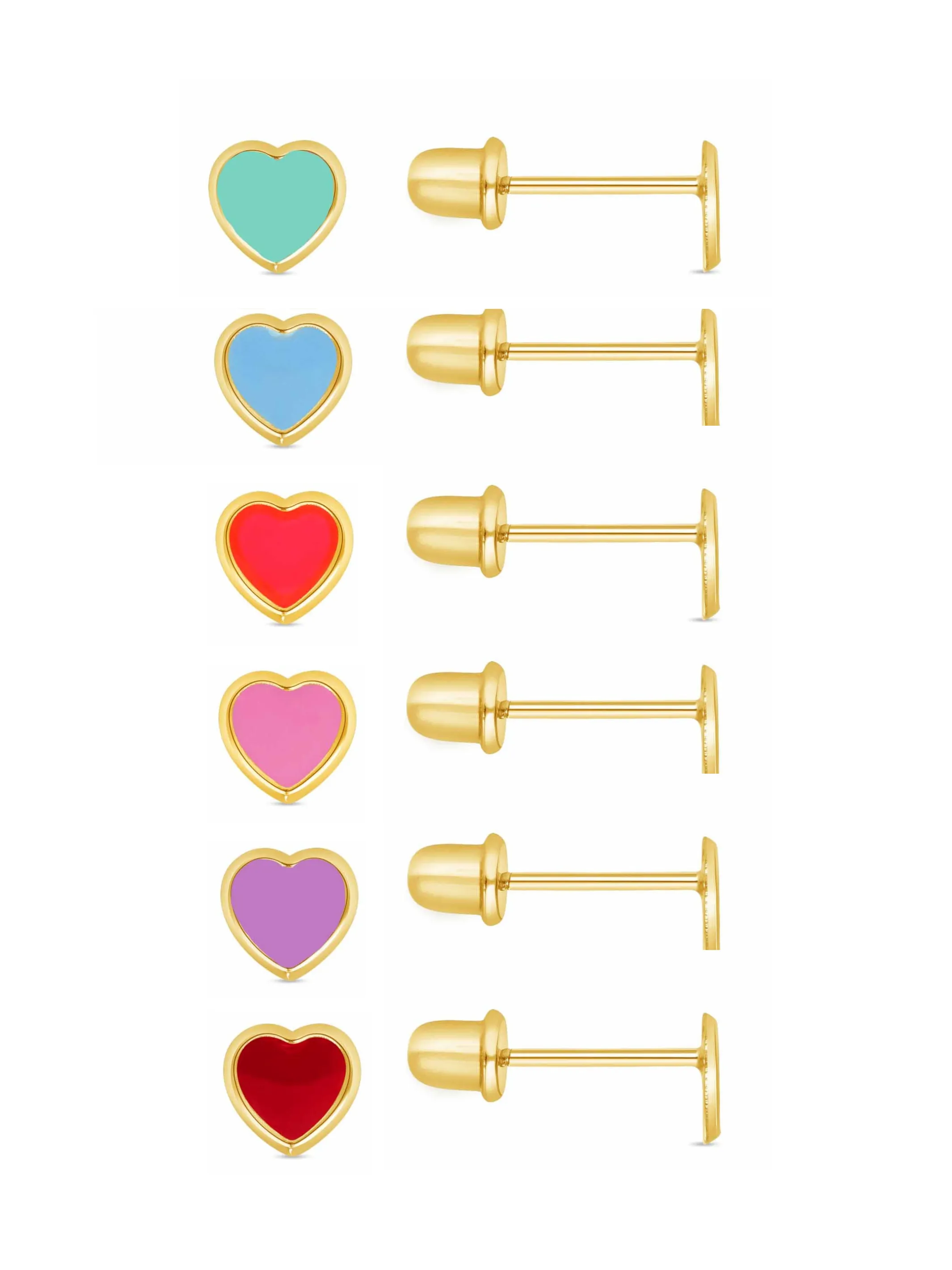 Kid Enamel Mini Heart Stud Earrings 14K