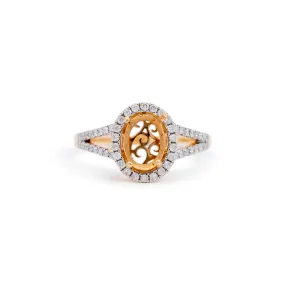 Ladies 14k Yellow Gold Oval Semi Mount Halo Diamond Engagement Ring