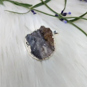 Large Blue Agate Druzy - Sterling Silver Pendant (Includes Silver Chain)