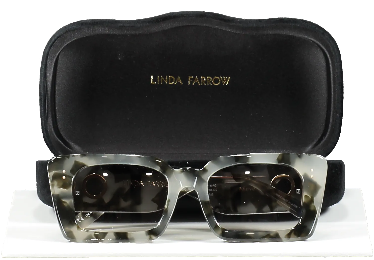 Linda Farrow Nieve Rectangular Sunglasses In Black And Grey Tortoiseshell in case