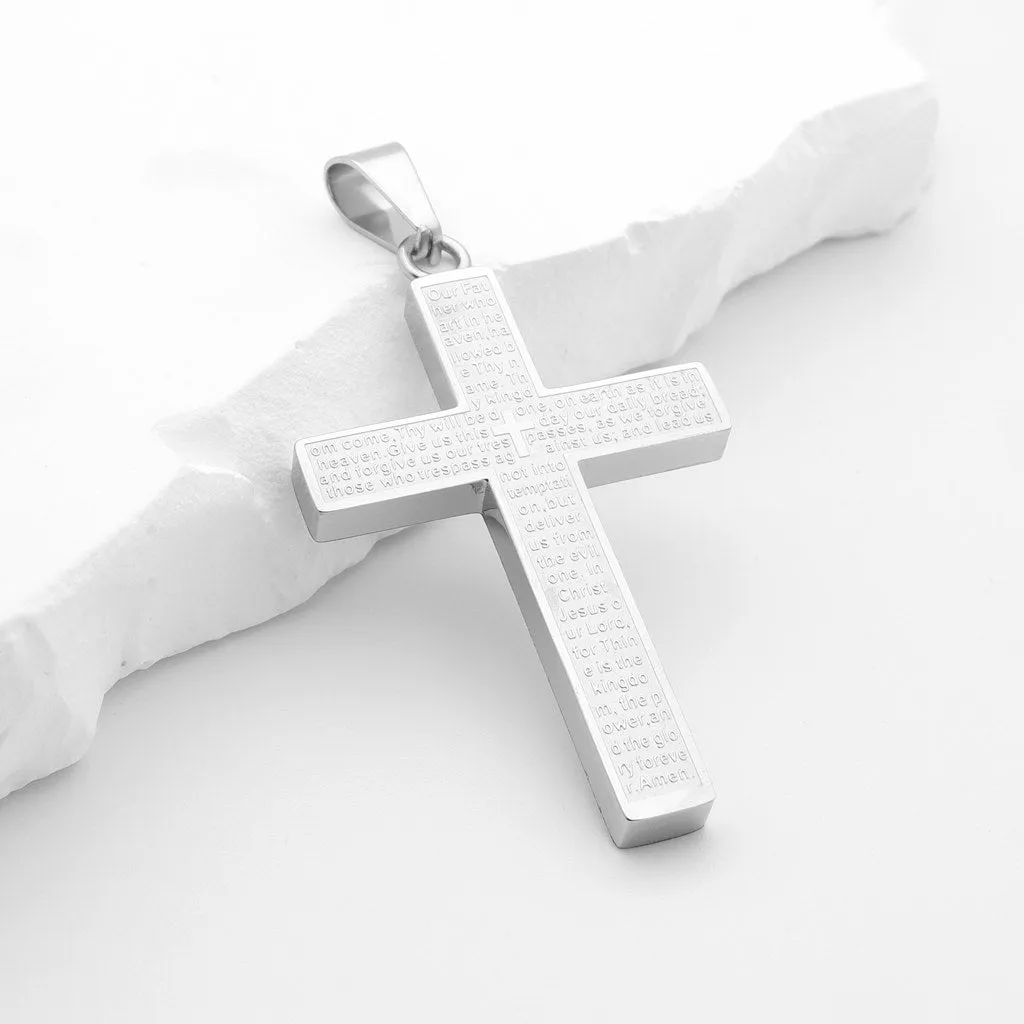 Lord's Prayer Cross Pendant - Silver