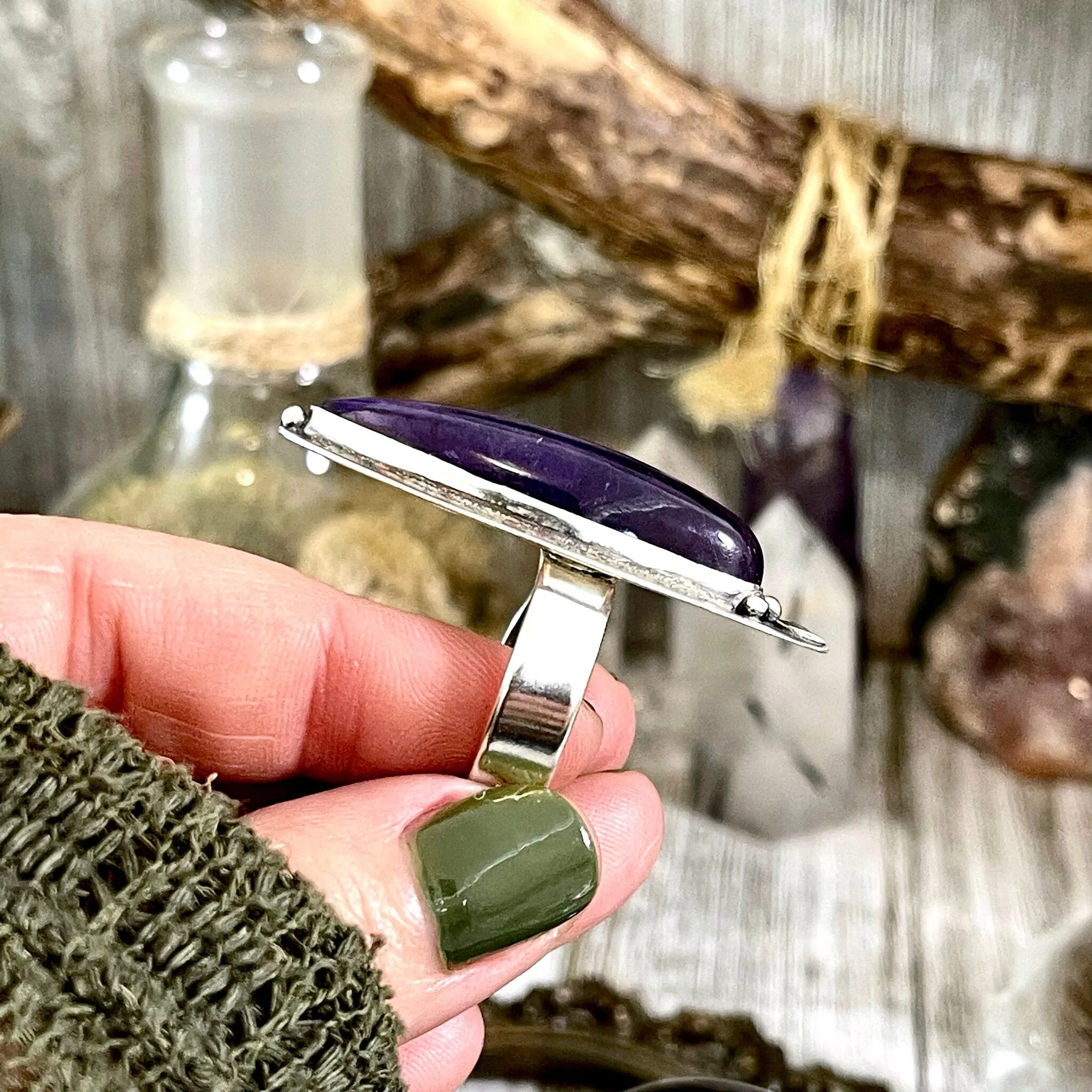 Magic Moons Amethyst Ring in Solid Sterling Silver- Designed by FOXLARK Collection Adjustable to Size 6 7 8 9 10 / Crystal Witchy Jewelry