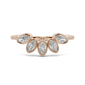 Marquise Curved Petal Moissanite Ring, Vintage 14K Solid Rose Gold Diamond Wedding Band