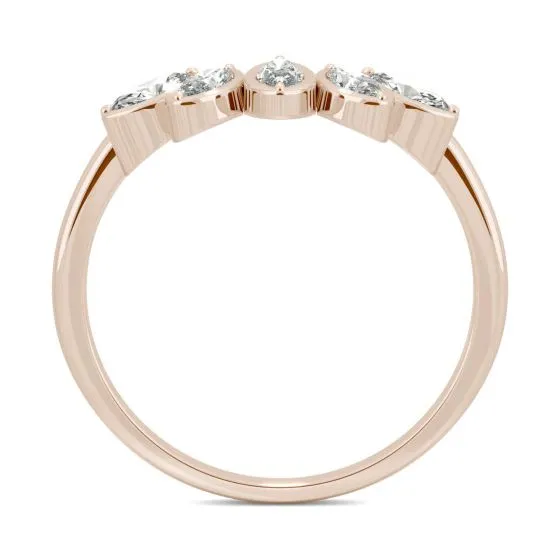 Marquise Curved Petal Moissanite Ring, Vintage 14K Solid Rose Gold Diamond Wedding Band