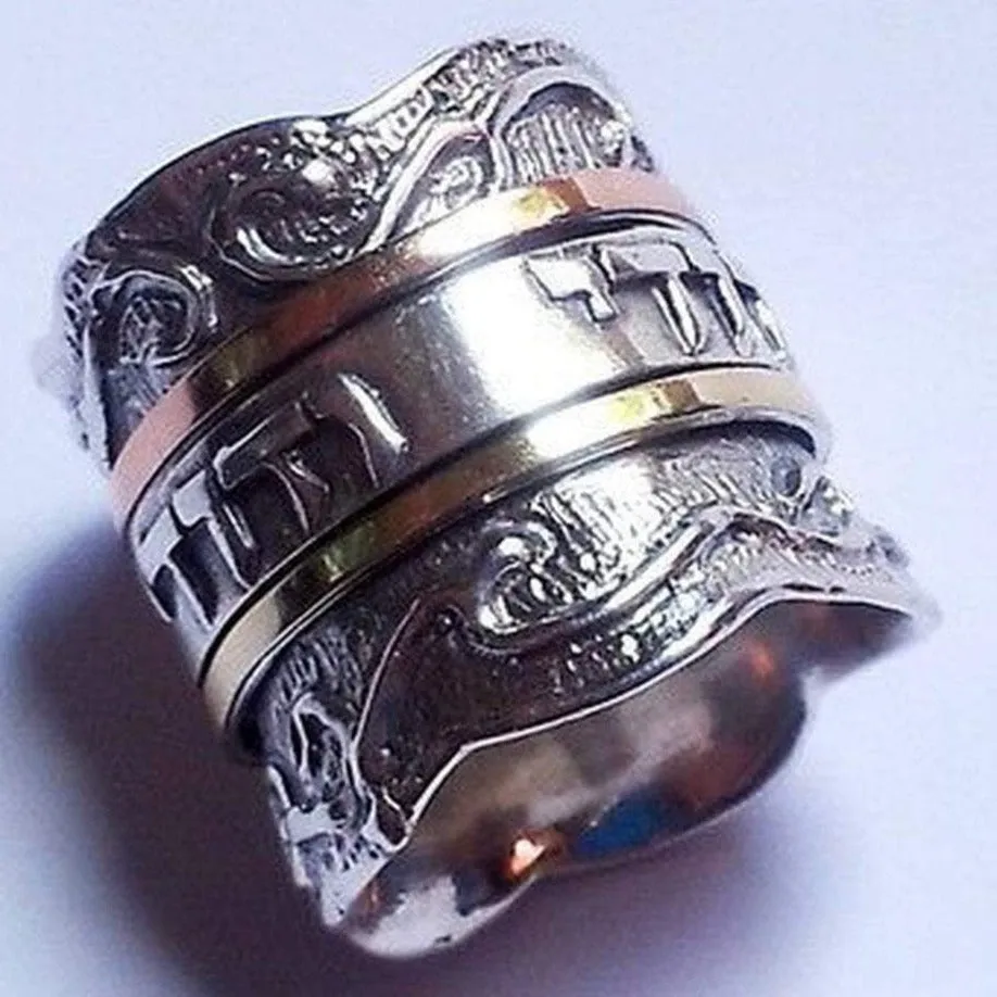 Meditation Ring Bands Israeli Jewels 925 Sterling Silver & 9k gold