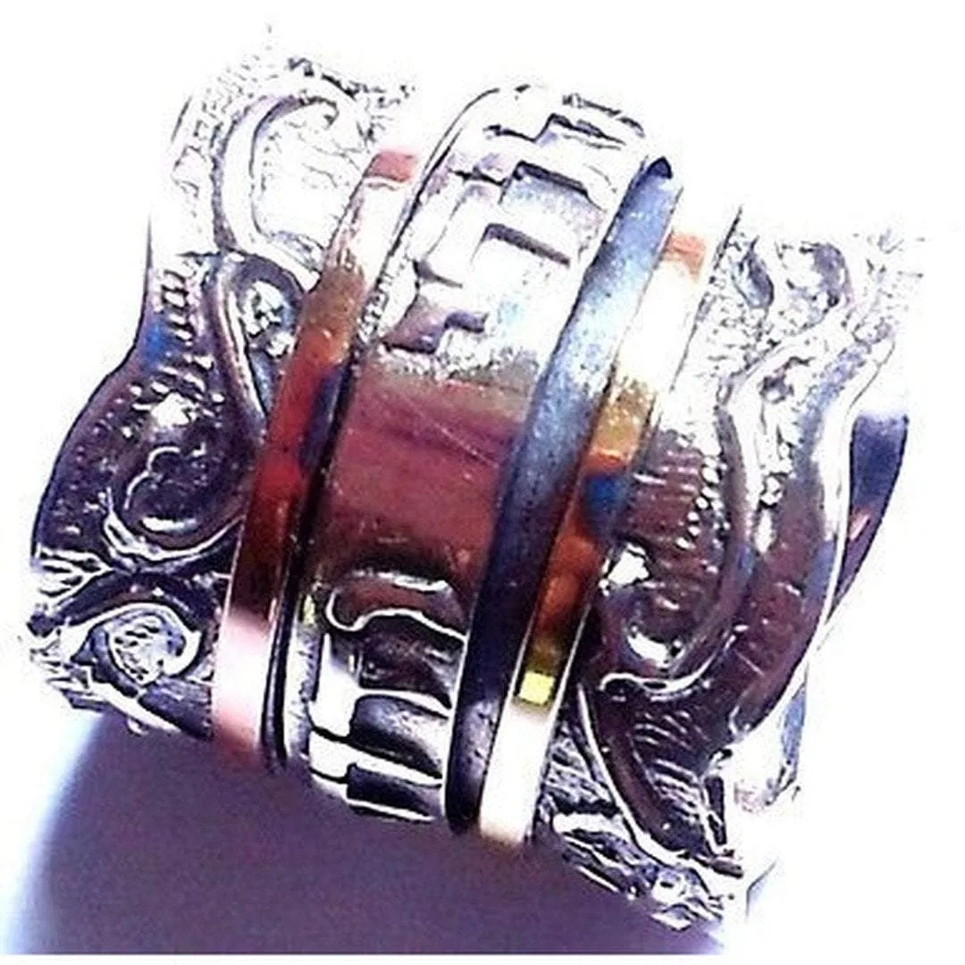 Meditation Ring Bands Israeli Jewels 925 Sterling Silver & 9k gold