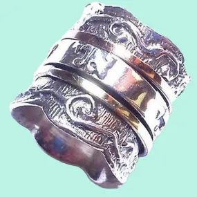 Meditation Ring Bands Israeli Jewels 925 Sterling Silver & 9k gold