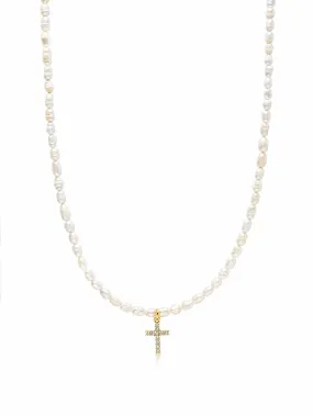 Men's Mini Pearl Choker with Cross