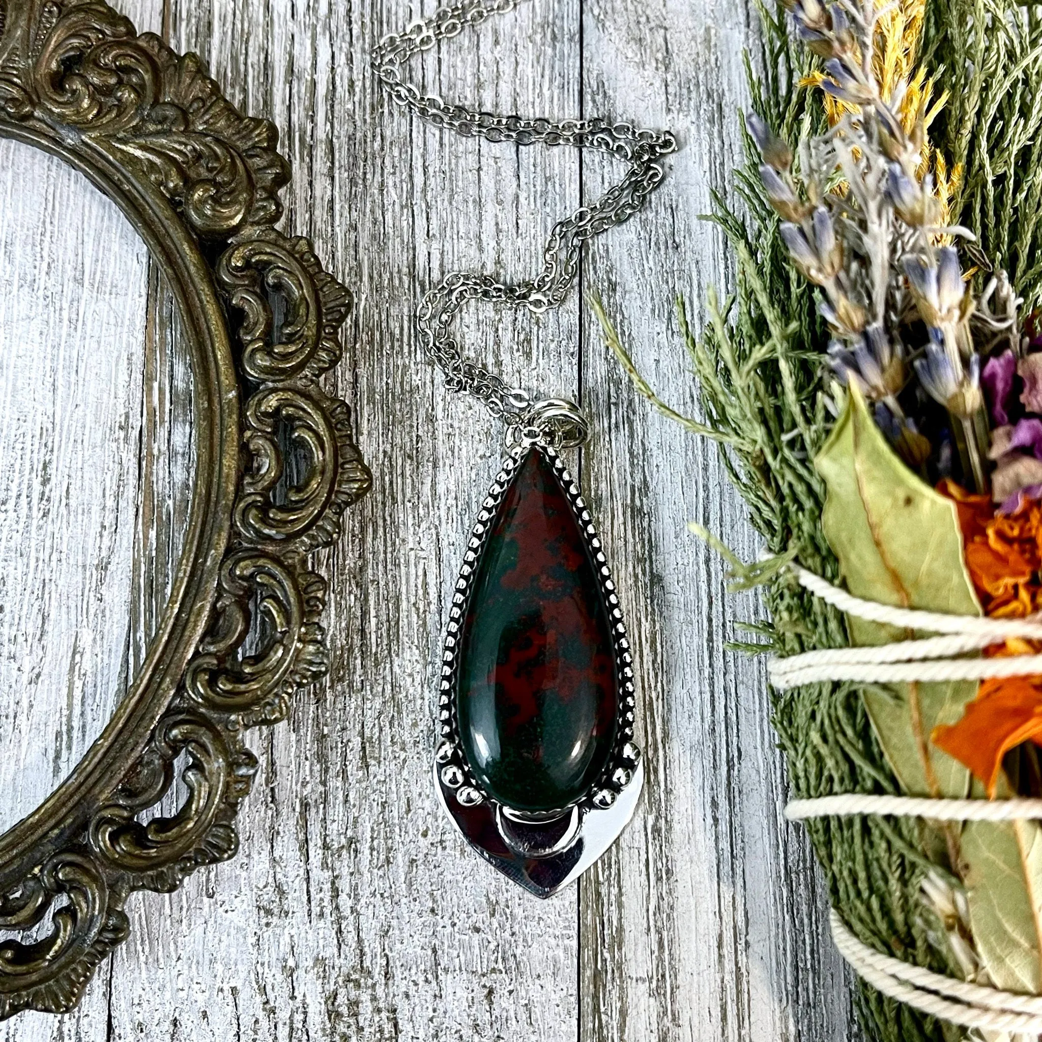 Midnight Moon Crystal Necklace - Bloodstone Necklace in Sterling Silver / Designed by FOXLARK