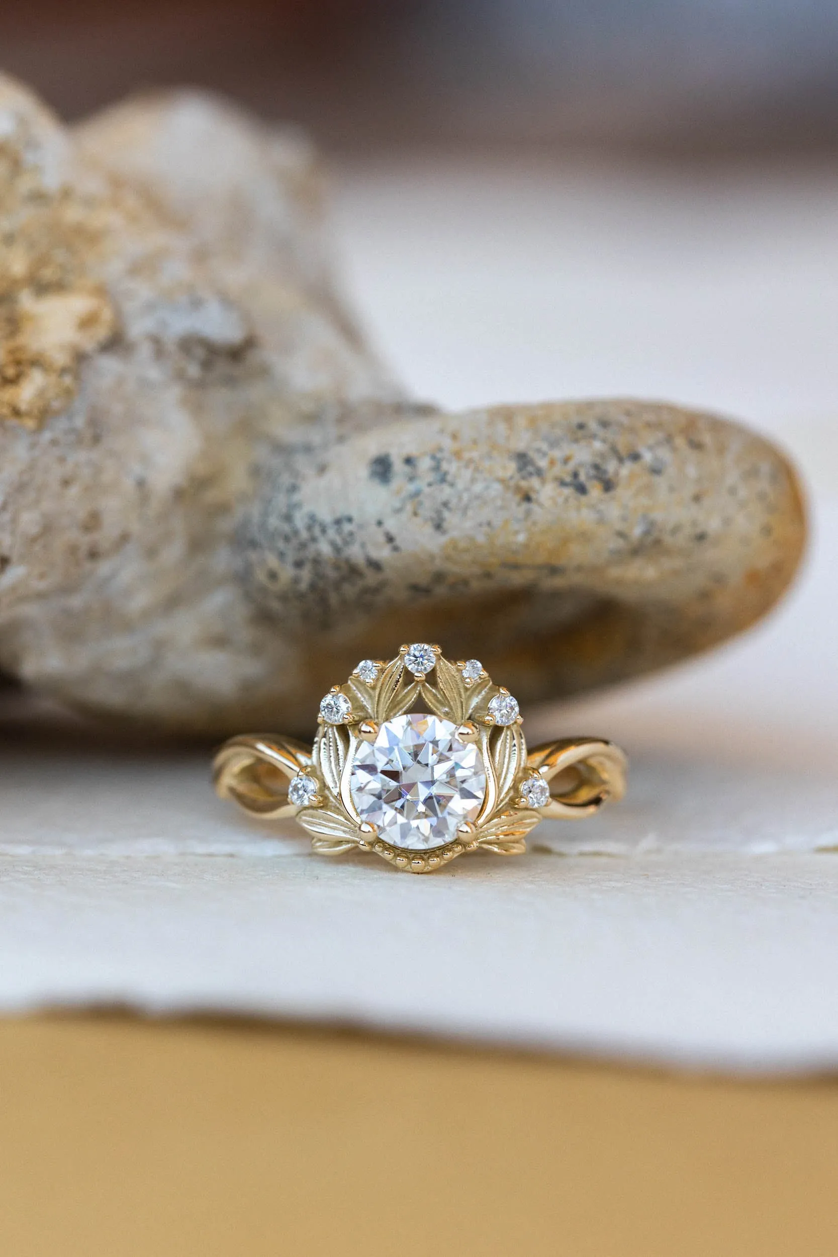 Moissanite nature inspired engagement ring, vintage style proposal ring / Nika