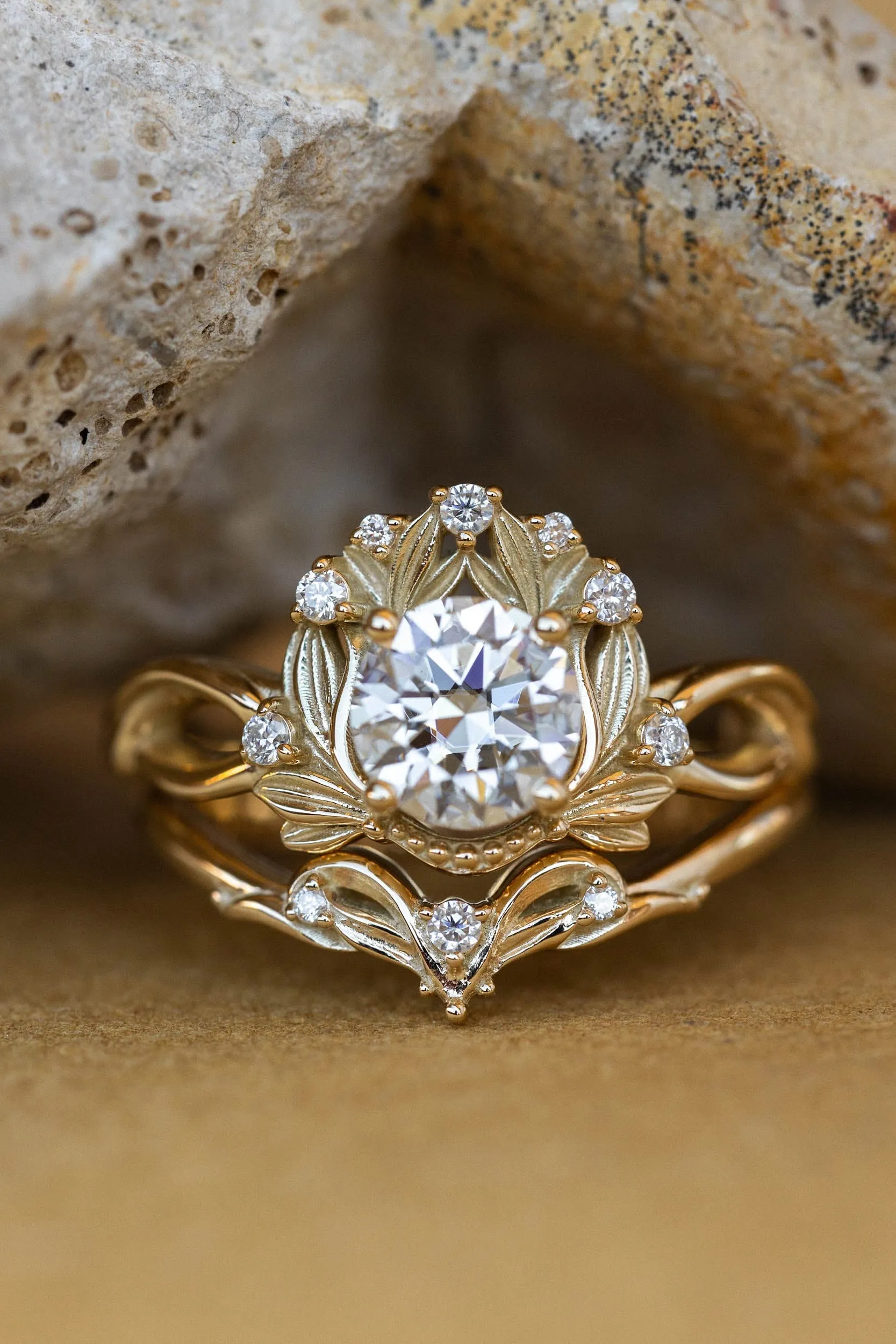 Moissanite nature inspired engagement ring, vintage style proposal ring / Nika