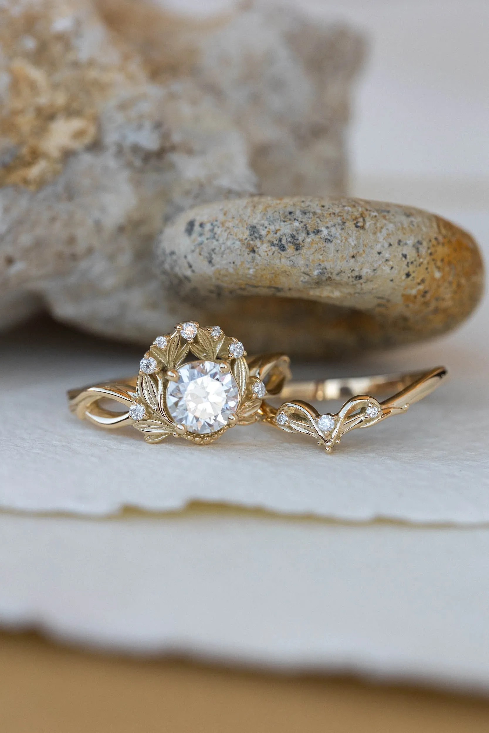 Moissanite nature inspired engagement ring, vintage style proposal ring / Nika