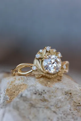 Moissanite nature inspired engagement ring, vintage style proposal ring / Nika