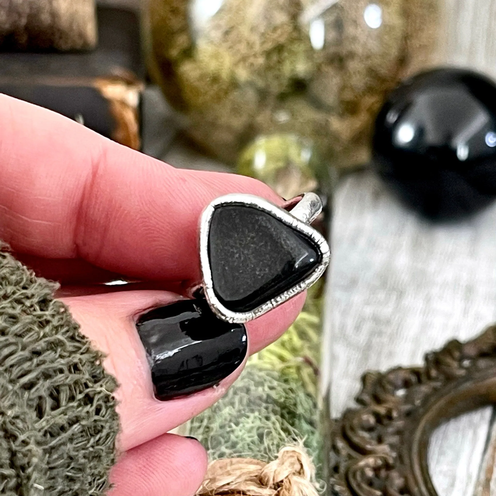 Natural Black Onyx Small Stone Ring in Fine Silver Size 5 6 7 8 9 10 / Foxlark Collection