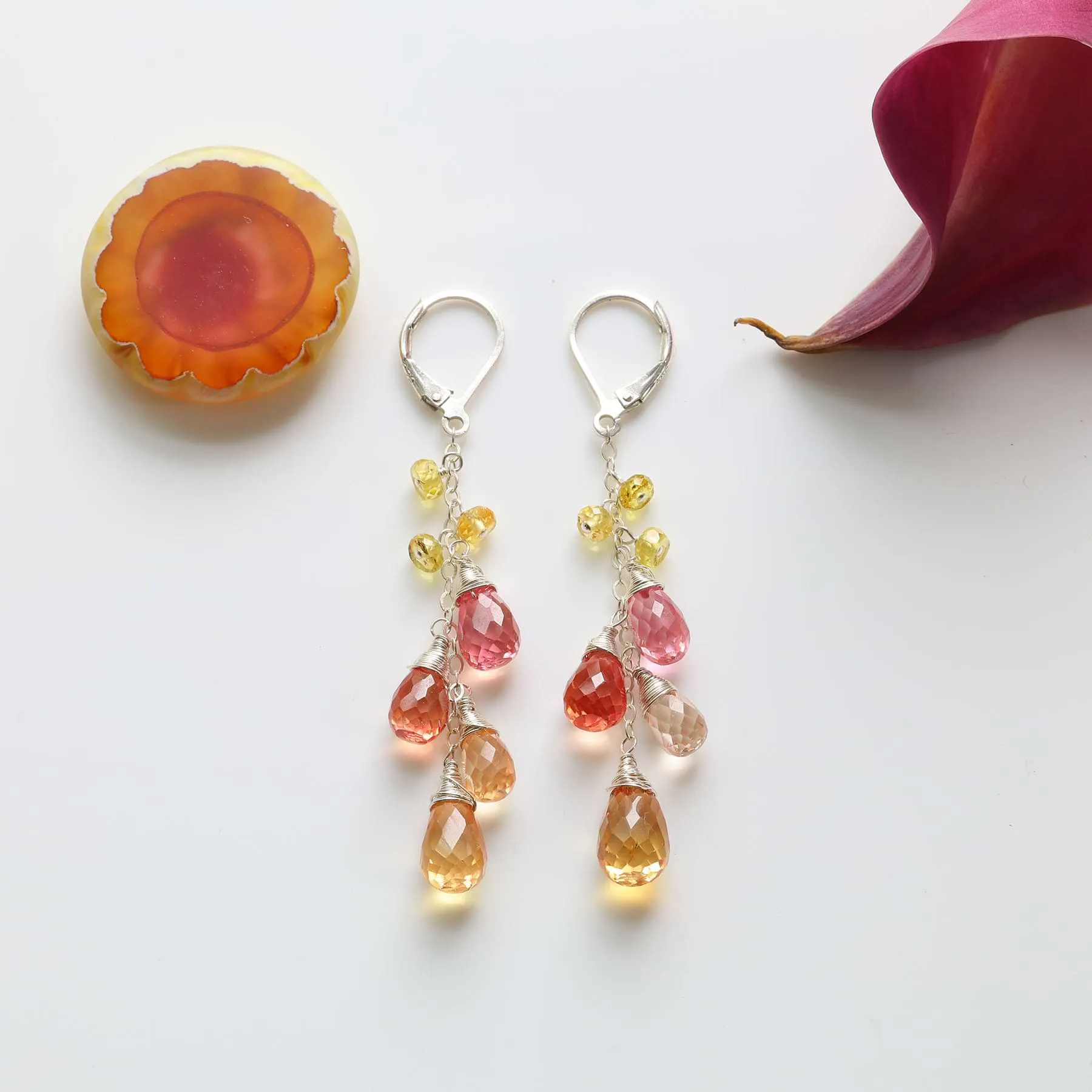 Orange Blossoms - Padparadscha Sapphire Drop Earrings