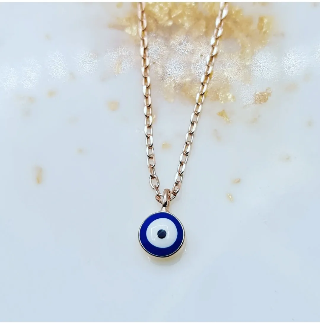 Petite Poppy Blue evil eye necklace rosegold