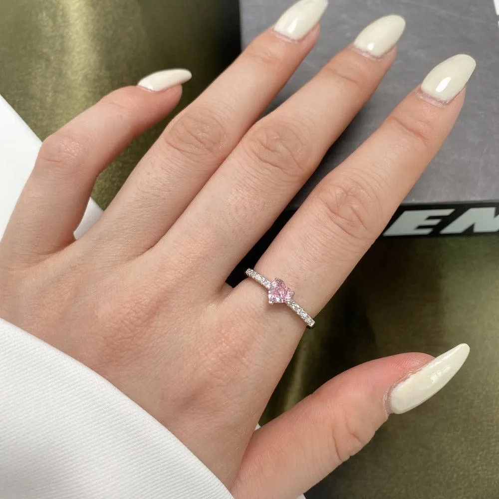 Pink CZ Heart Ring