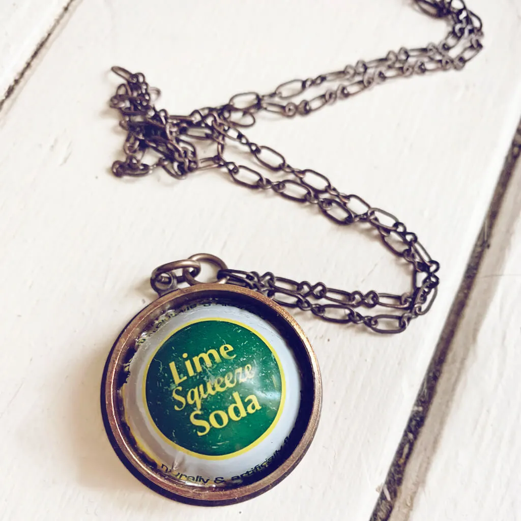 retro soda pop // vintage bottle cap and copper pipe pendant necklace