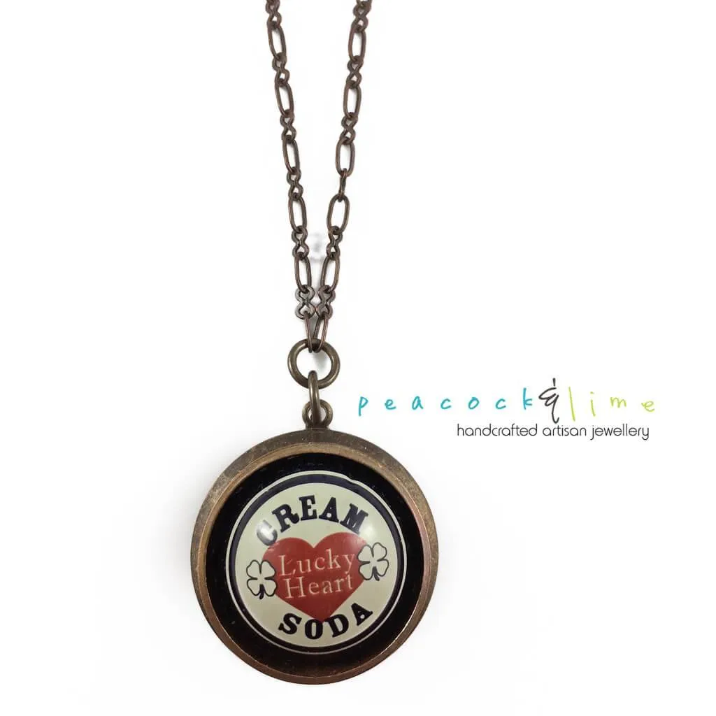 retro soda pop // vintage bottle cap and copper pipe pendant necklace