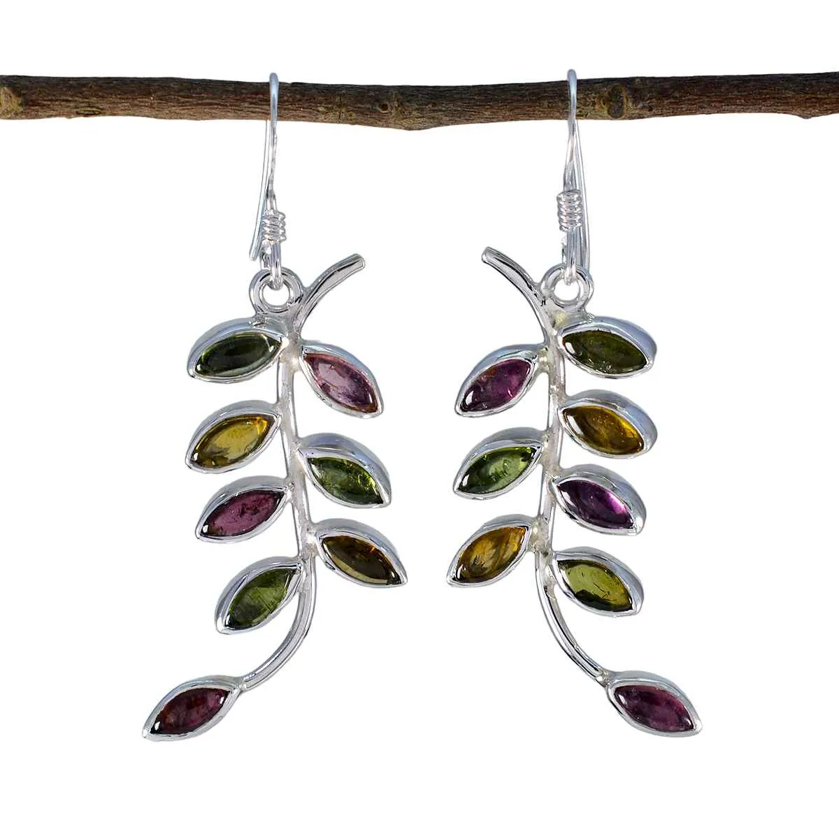 Riyo Artistic 925 Sterling Silver Earring For Girl Tourmaline Earring Bezel Setting Multi Earring Dangle Earring