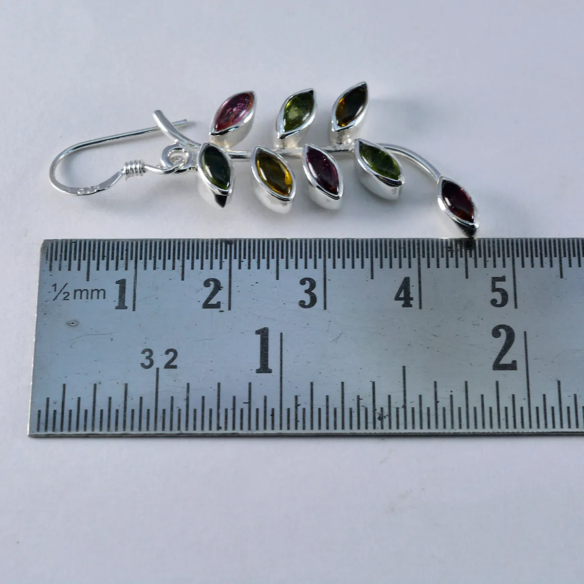 Riyo Artistic 925 Sterling Silver Earring For Girl Tourmaline Earring Bezel Setting Multi Earring Dangle Earring