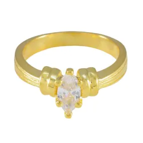 Riyo Exporter Silver Ring With Yellow Gold Plating White CZ Stone Marquise Shape Prong Setting Ring