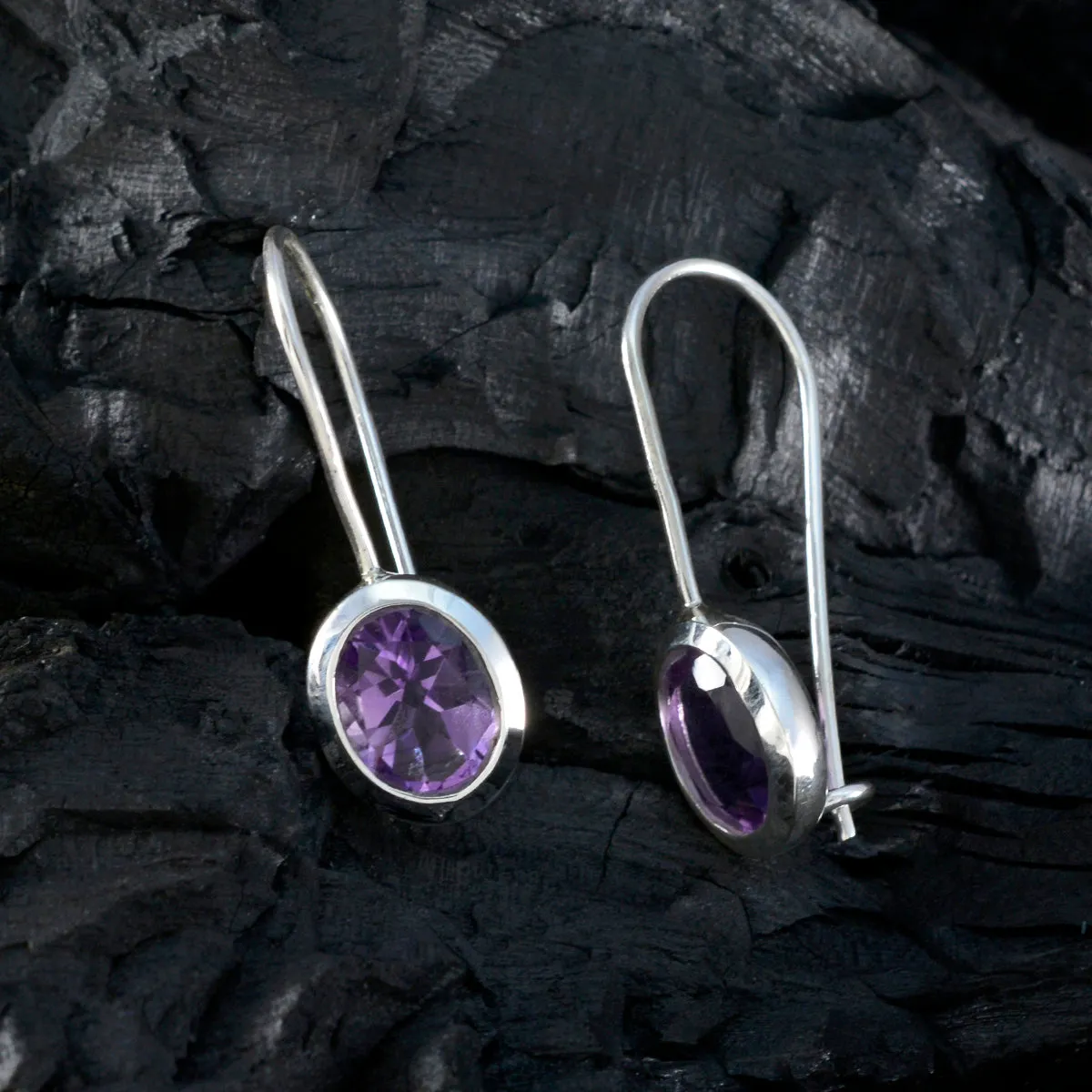 Riyo Fanciable 925 Sterling Silver Earring For Women Amethyst Earring Bezel Setting Purple Earring Dangle Earring