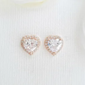 Rose Gold Heart Stud Earrings -Diana