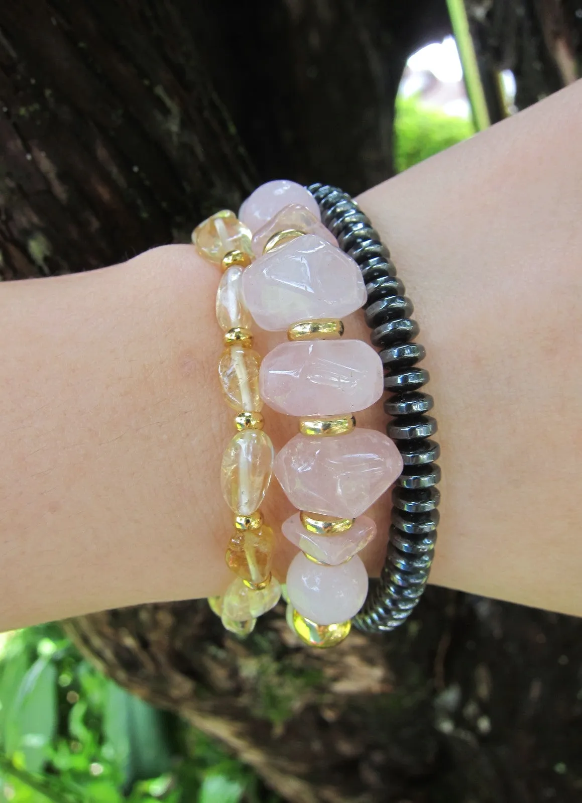 Rose Quartz, Citrine Quartz - Love, Fertility, Good Luck Mala Bracelet