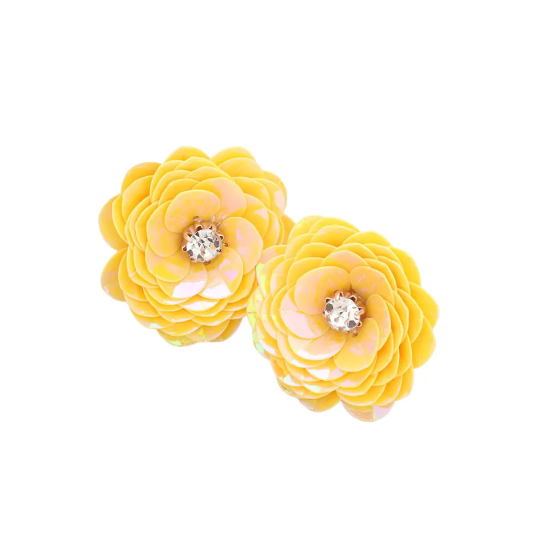 Round Stone Centered Flower Earrings