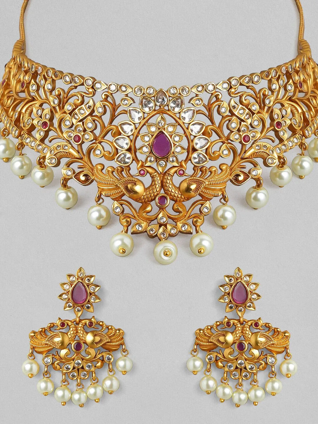 Rubans 22K Gold Plated Handcrafted Ruby Stone Choker Set