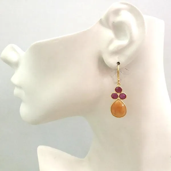 Ruby and Yellow Sapphire Double Drop Earrings