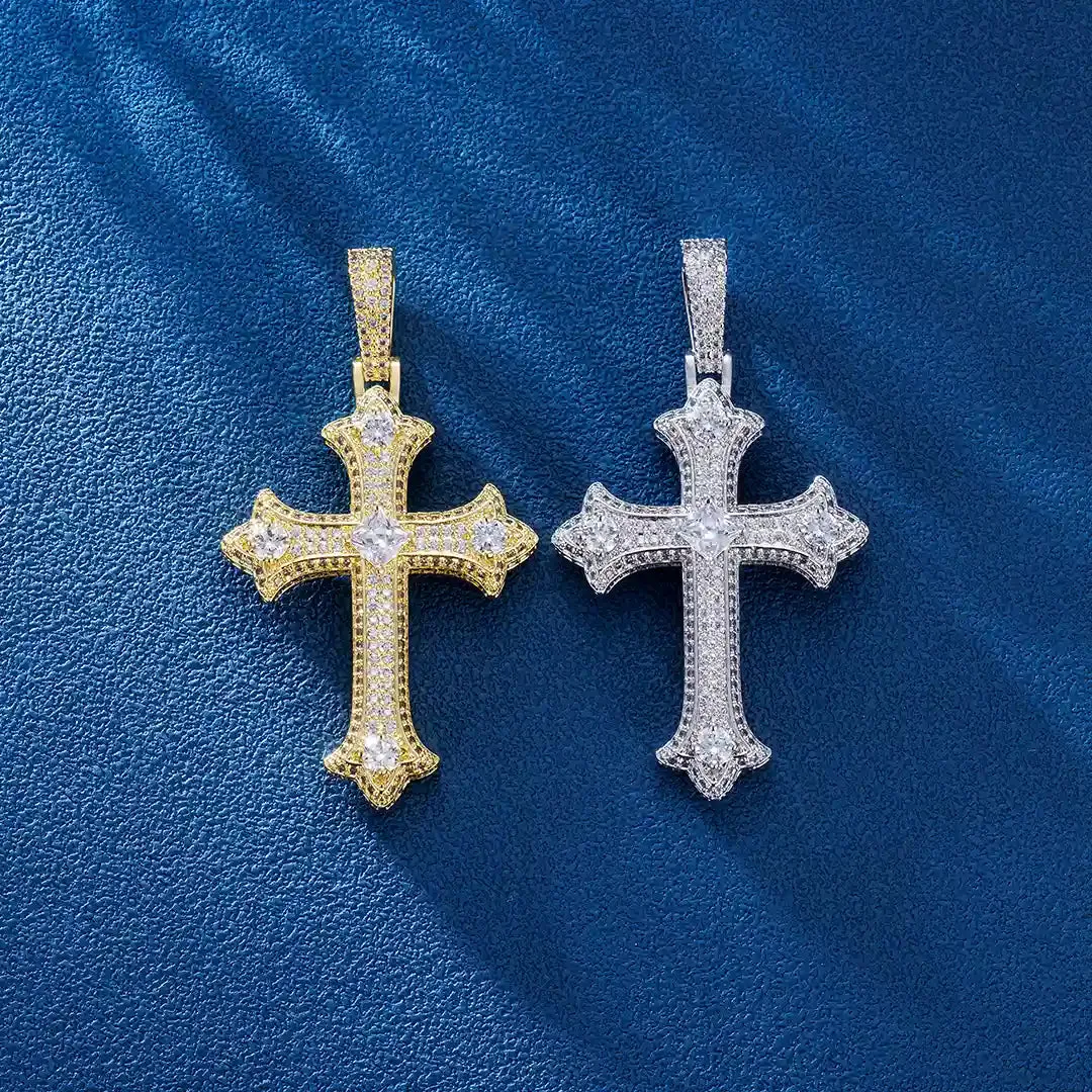 S925 Moissanite Clustered Cross Pendant