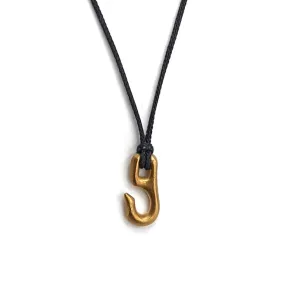 Signet Hook Necklace, Brass, Black