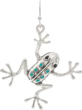 Silver Green Gems Tree Frog Earrings