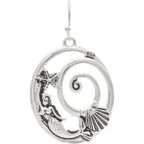 Silver Mermaid Seashell Swirl Earring