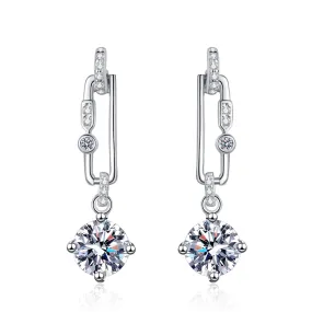 Silver Paperclip Tassel Drop Moissanite Earrings