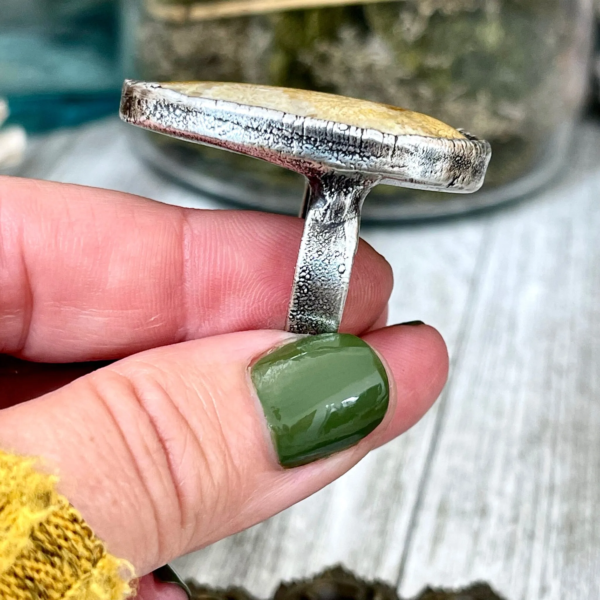 Size 7.5 Fossilized Coral Silver Statement Ring in Fine Silver / Foxlark Collection - One of a Kind