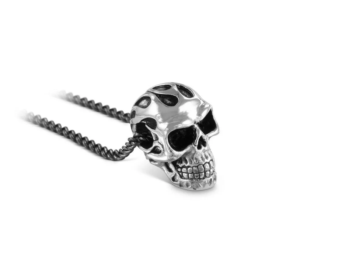 Small Flaming Skull Necklace - Silver