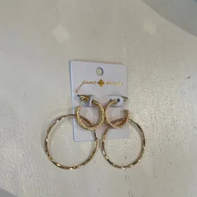 Smaller Gold Wide Textures Hoop with Larger Hoop Earrings