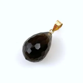 Smoky Quartz Faceted Pendant 14K Gold