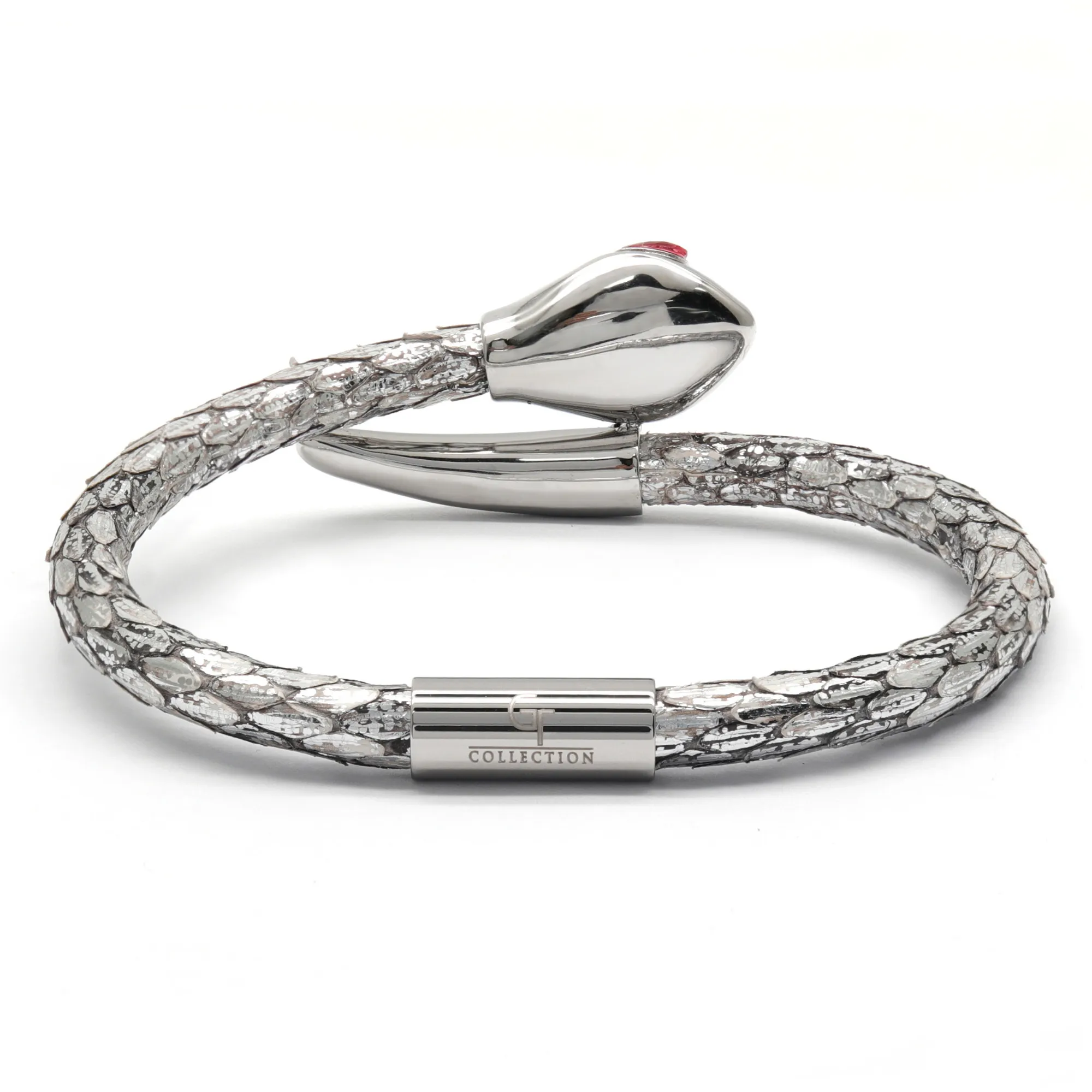 Snake Head Bracelet - Silver Python with Zircon Diamond