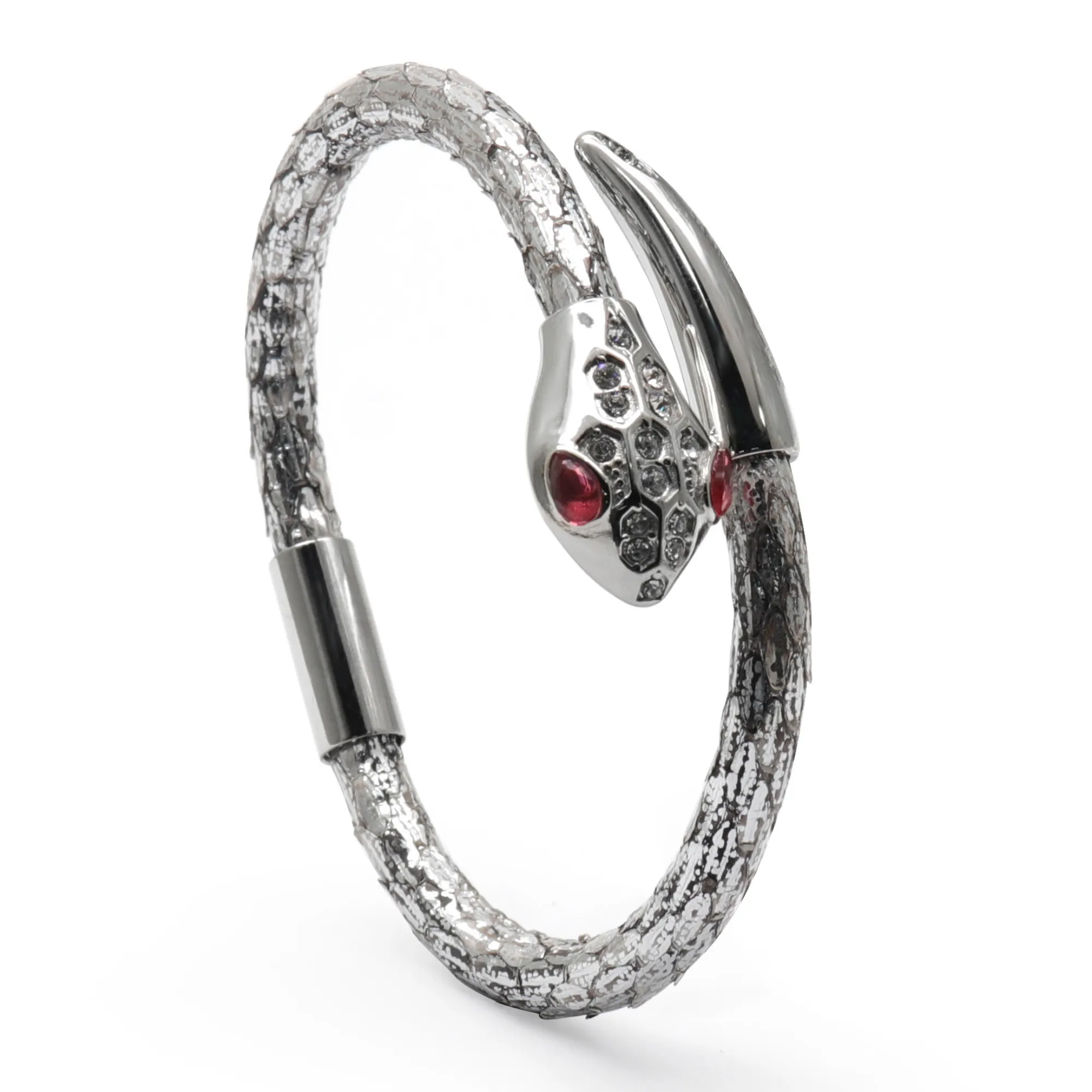 Snake Head Bracelet - Silver Python with Zircon Diamond