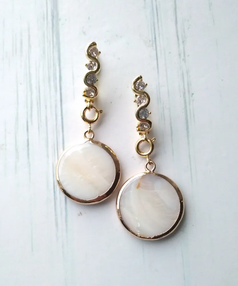 Spiral Arm Earrings with Mother of Pearl Dangles