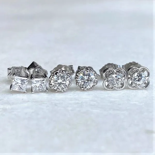 Square Diamond Stud Earrings, 0.19ctw.