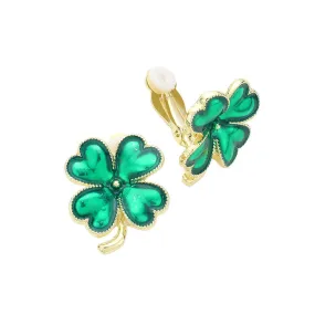 St. Patrick's Enamel Clover Clip On Earrings